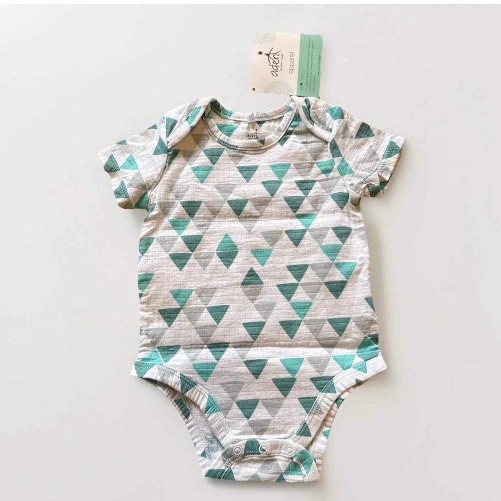 aden + anais Teal and Gray Geometric Bodysuit